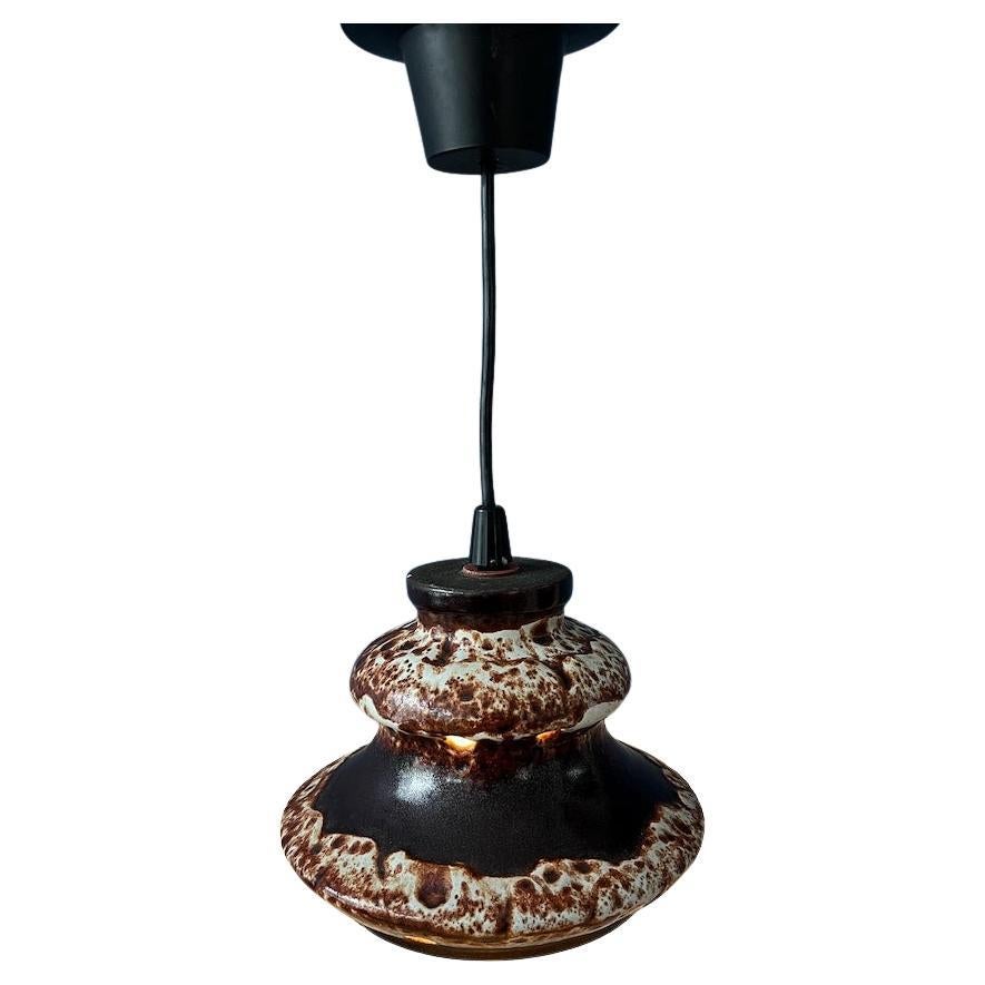 Brown and Beige West Germany Ceramic Fat Lava Pendant Lamp, 1970s For Sale