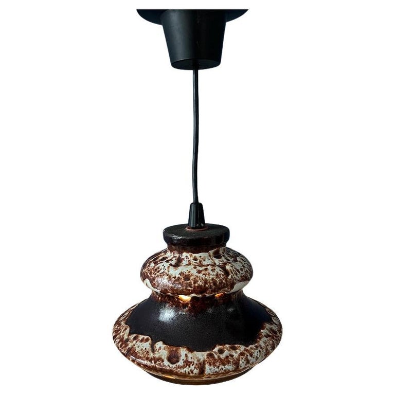 Brown and Beige West Germany Ceramic Fat Lava Pendant Lamp, 1970s 