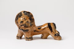 Brown and Black Ceramic Lion Sculpture circa 1960 Style of Guidette Carbonell