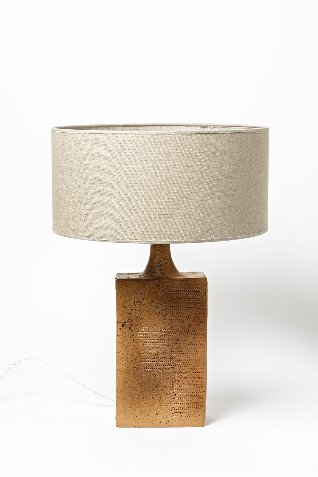 20th Century Brown and Black Ceramic Table Lamp French Handmade Production Onet, circa 1950 For Sale