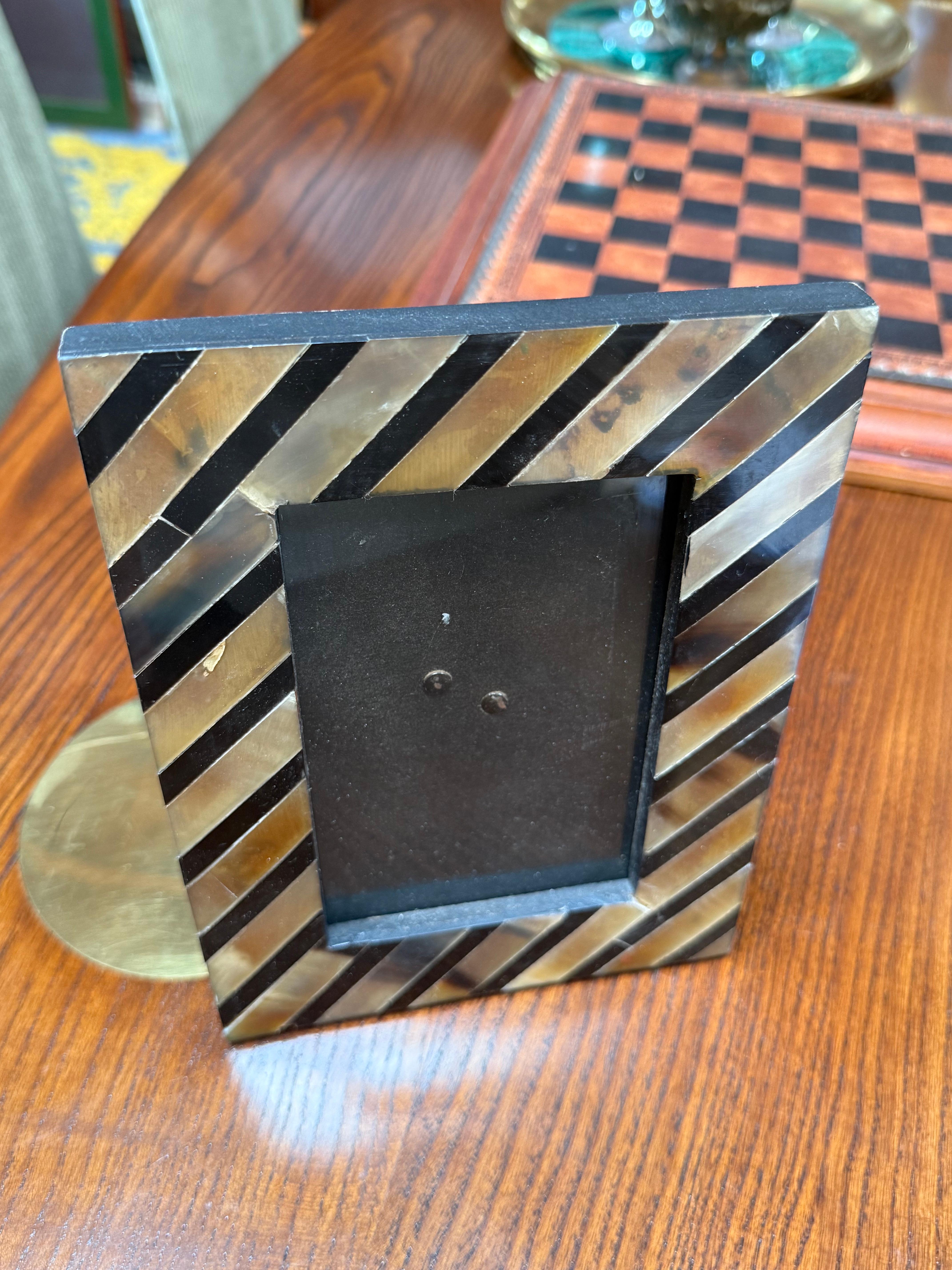 Modern Brown and Black Chevron Striped Horn-Style Photo Frame For Sale