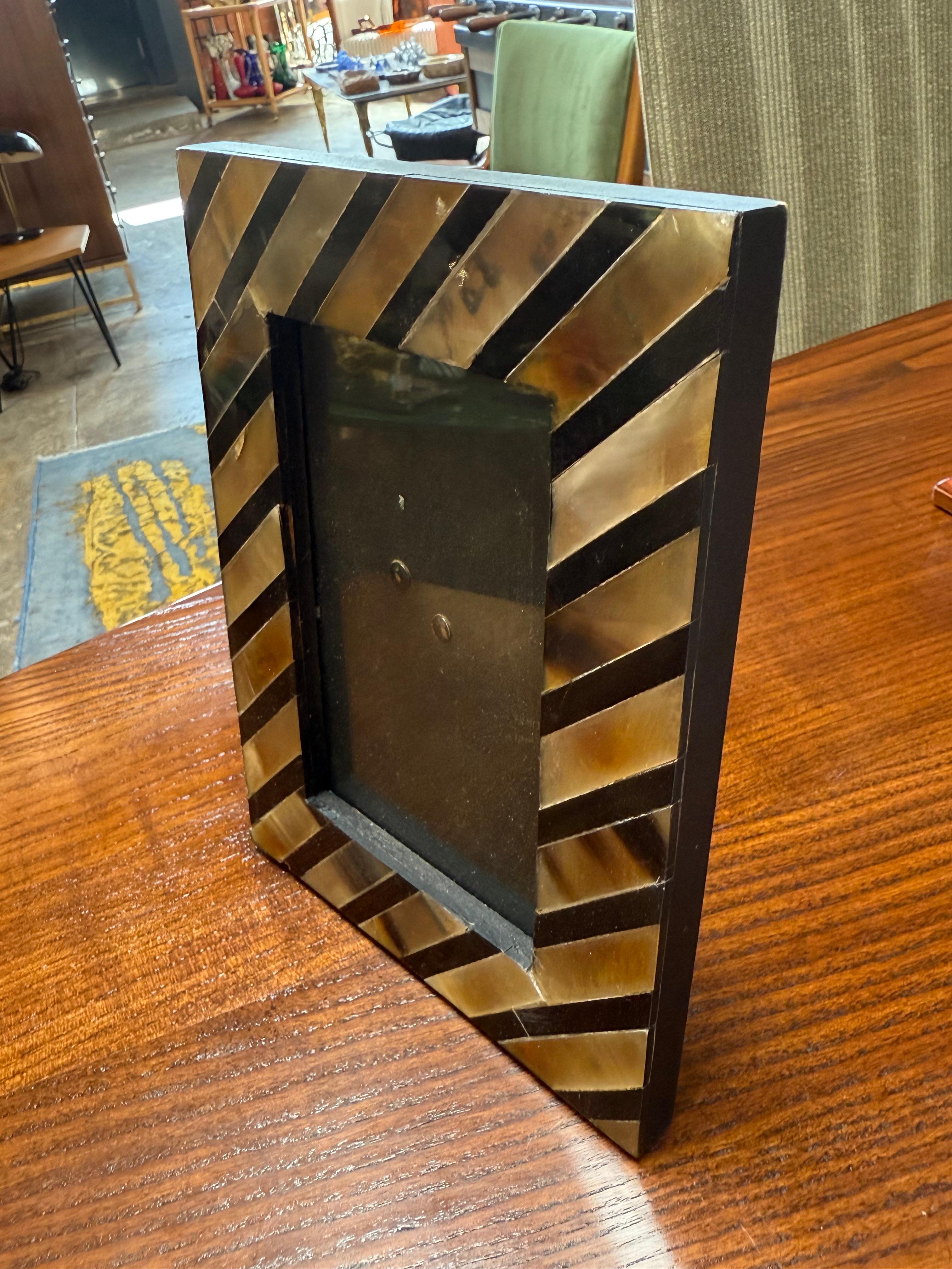 Italian Brown and Black Chevron Striped Horn-Style Photo Frame For Sale