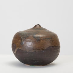 Brown and Black Glazed Studio Pottery Weed Pot by Sakamoto