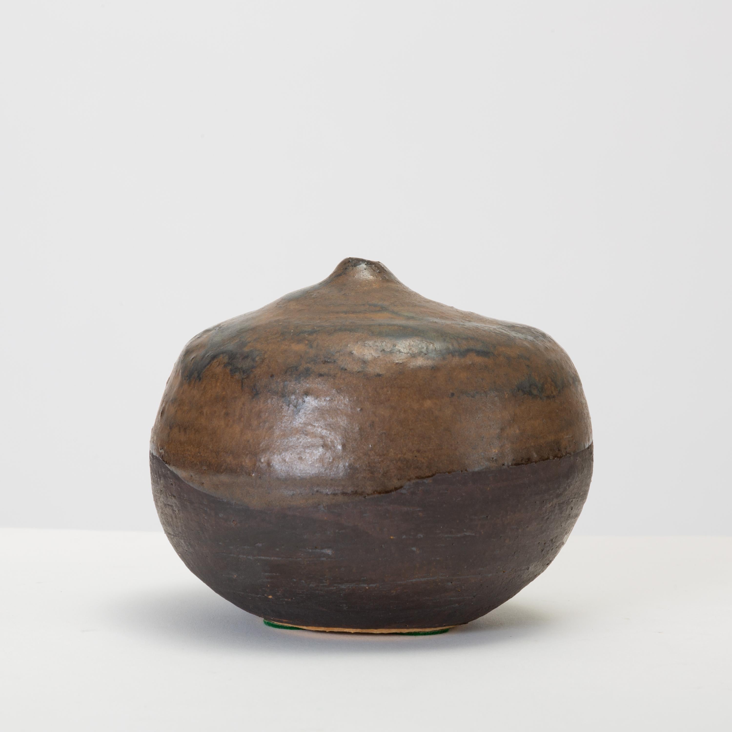 Brown and Black Glazed Studio Pottery Weed Pot by Sakamoto In Excellent Condition In Los Angeles, CA