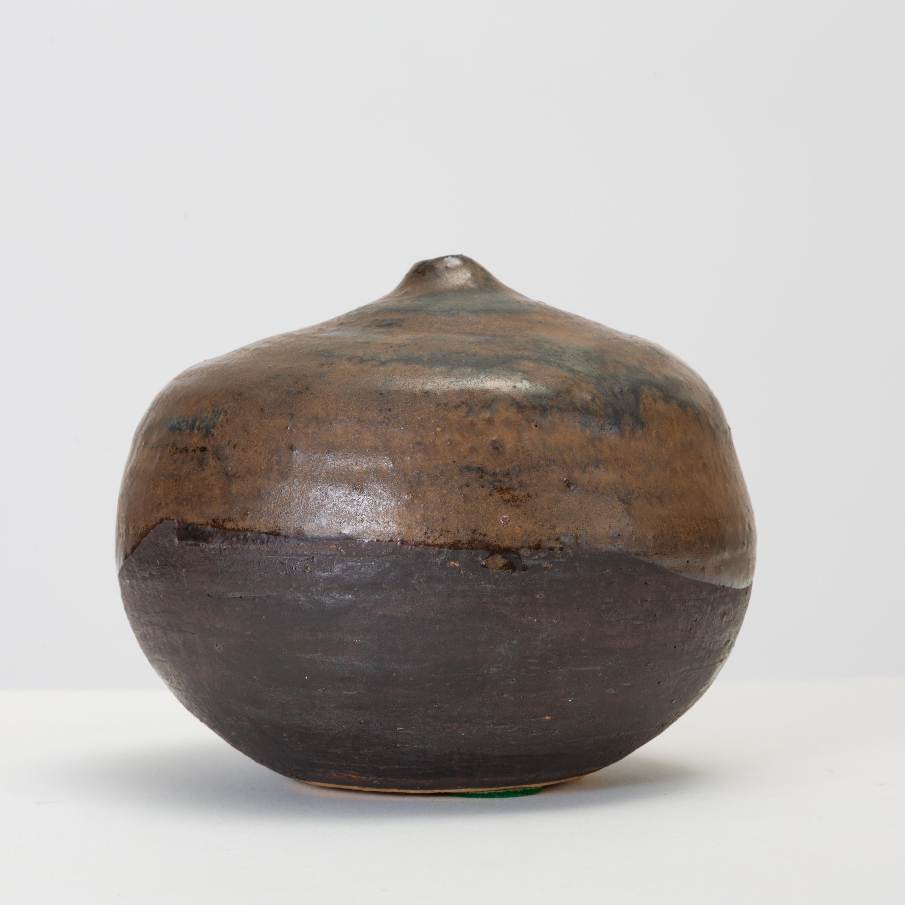 Ceramic Brown and Black Glazed Studio Pottery Weed Pot by Sakamoto