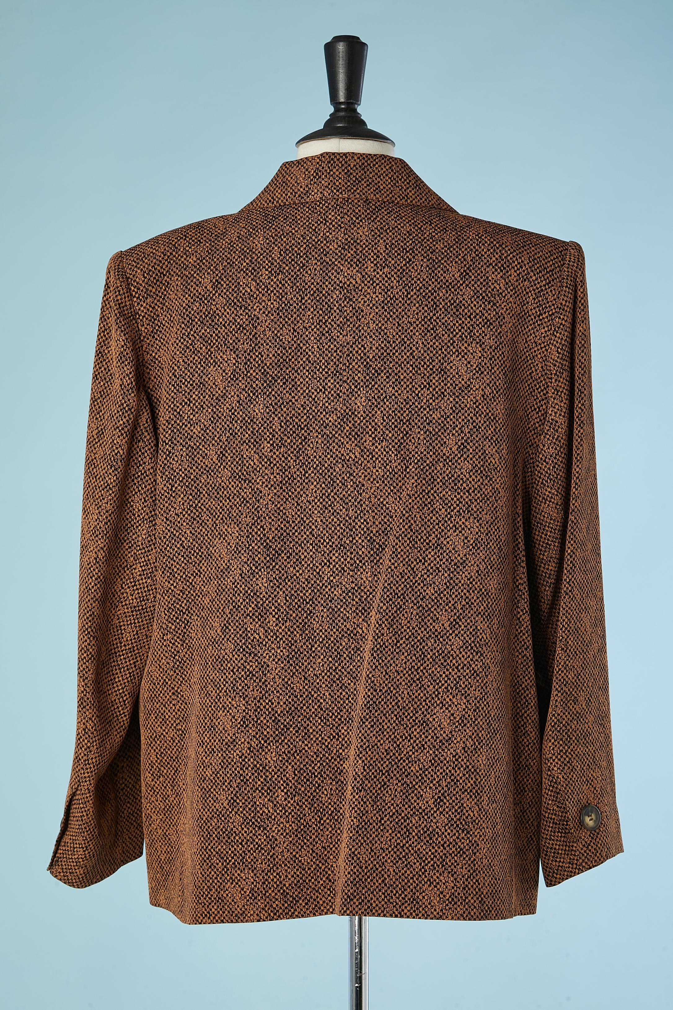 Brown and black jacquard single breasted jacket Yves Saint Laurent Variation  For Sale 1