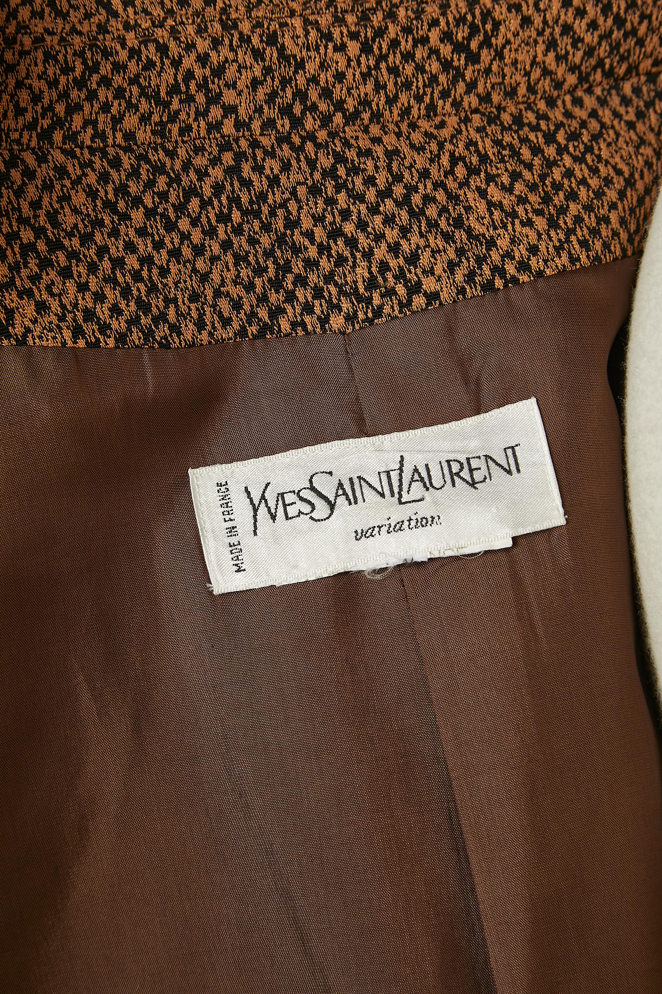 Brown and black jacquard single breasted jacket Yves Saint Laurent Variation  For Sale 2