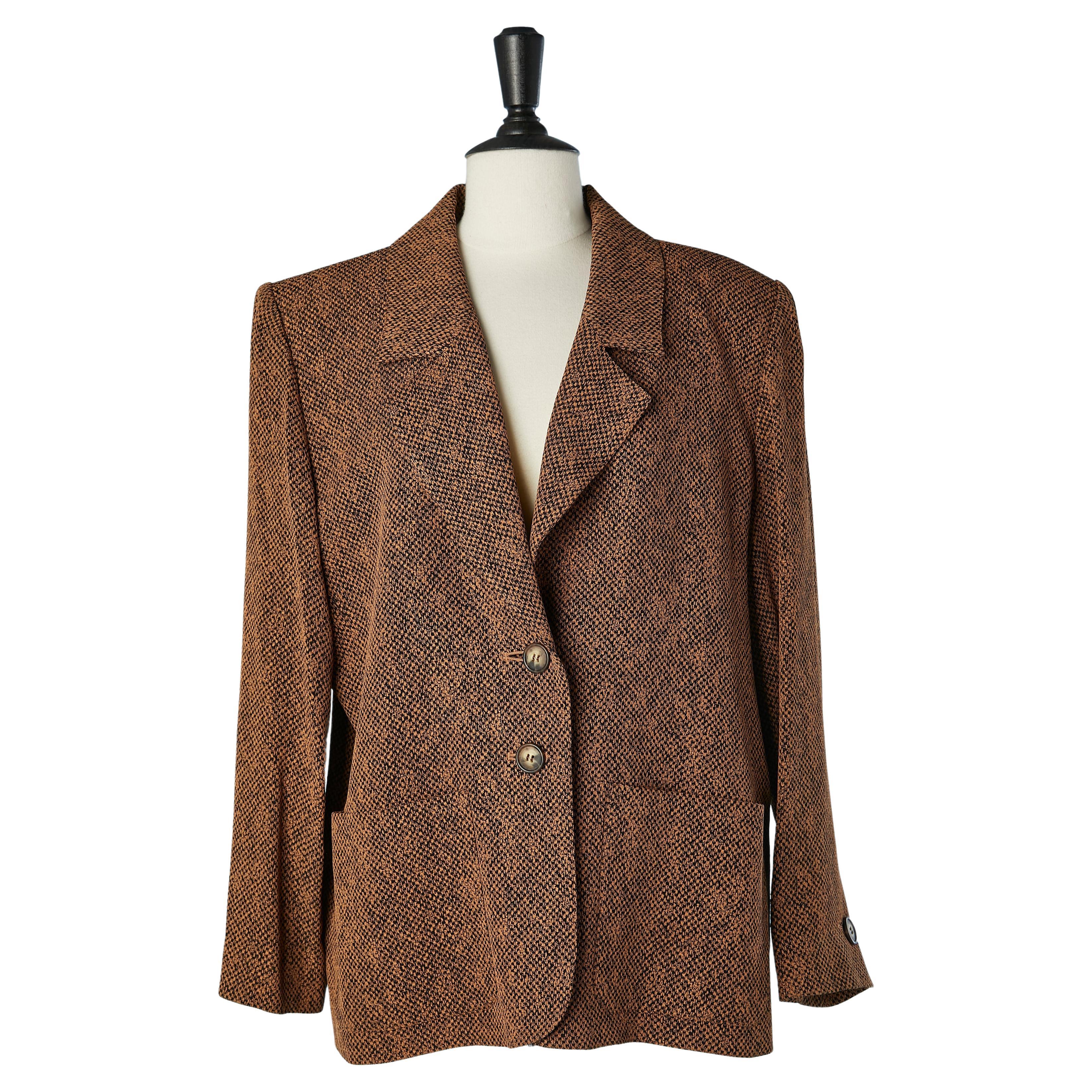 Brown and black jacquard single breasted jacket Yves Saint Laurent Variation  For Sale
