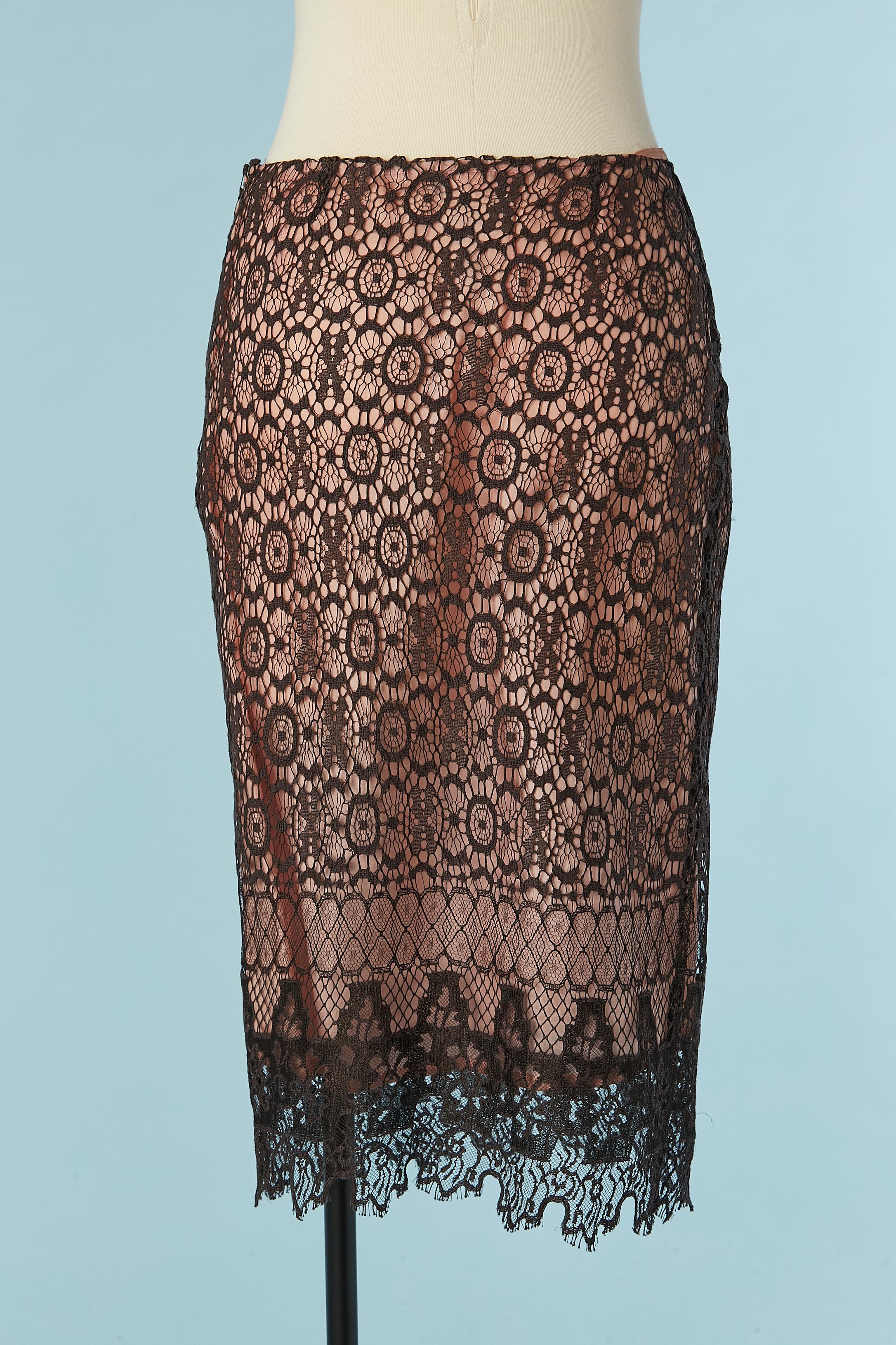 Women's Brown and black lace skirt with pale pink lining Christian Lacroix BAZAR For Sale