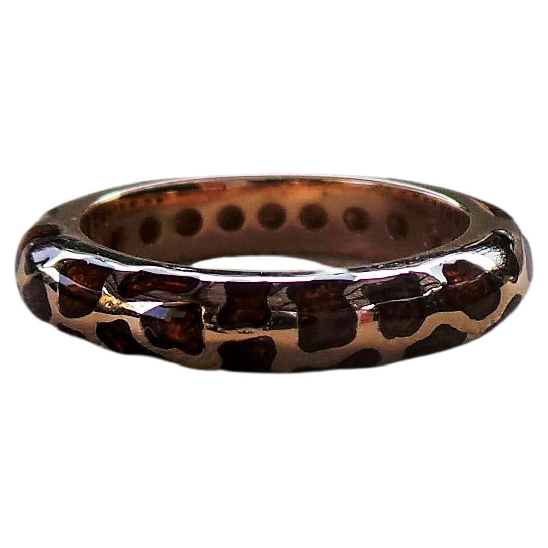 Brown and Black Leopard Enameled Stackable Rose Gold Cocktail Ring