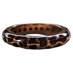 Retro Brown and Black Leopard Enameled Stackable Rose Gold Cocktail Ring