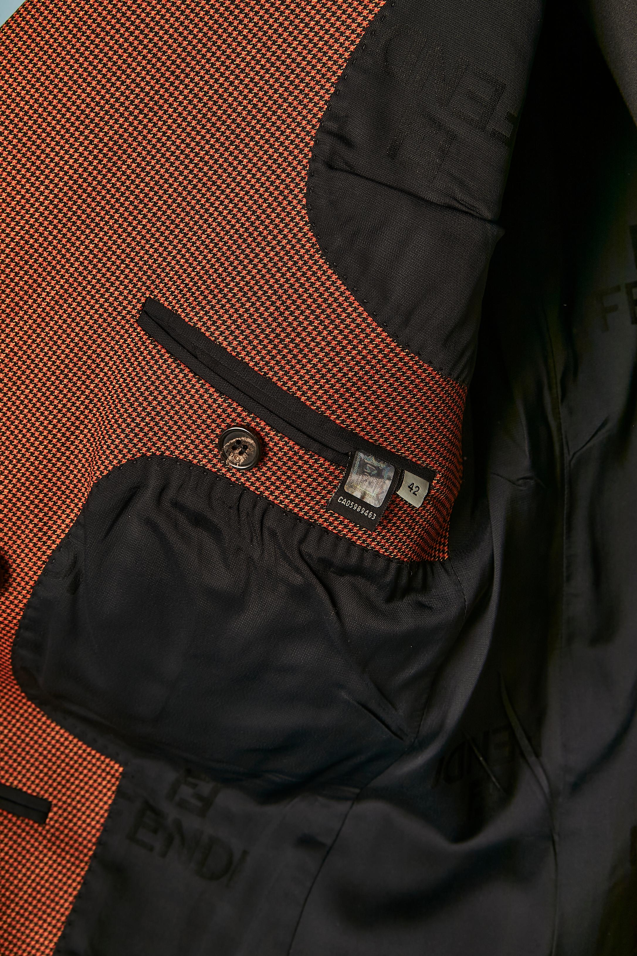 Brown and black mini Pied de poule pattern trouser-suit with fur cuffs FENDI  For Sale 6