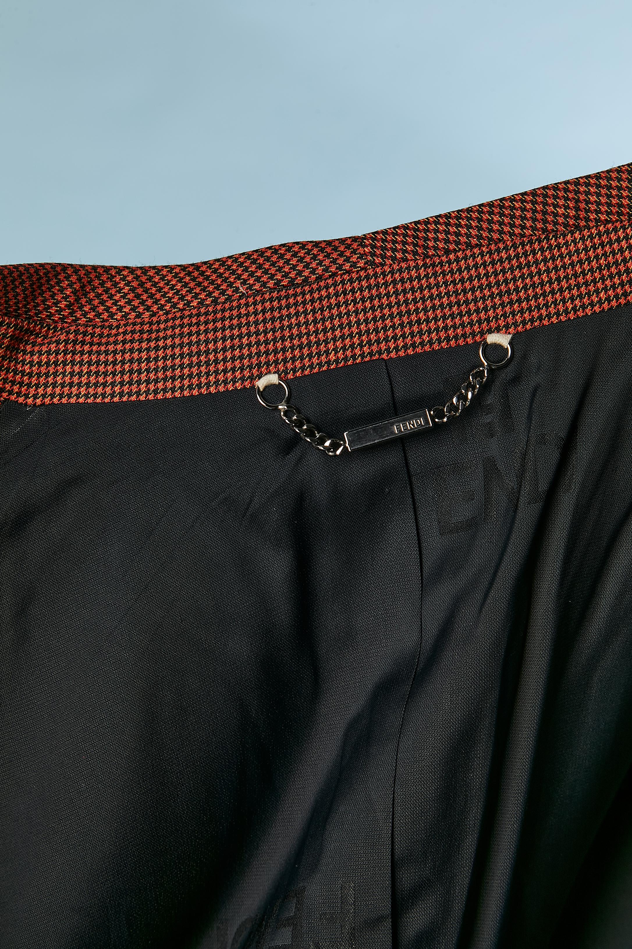 Brown and black mini Pied de poule pattern trouser-suit with fur cuffs FENDI  For Sale 7