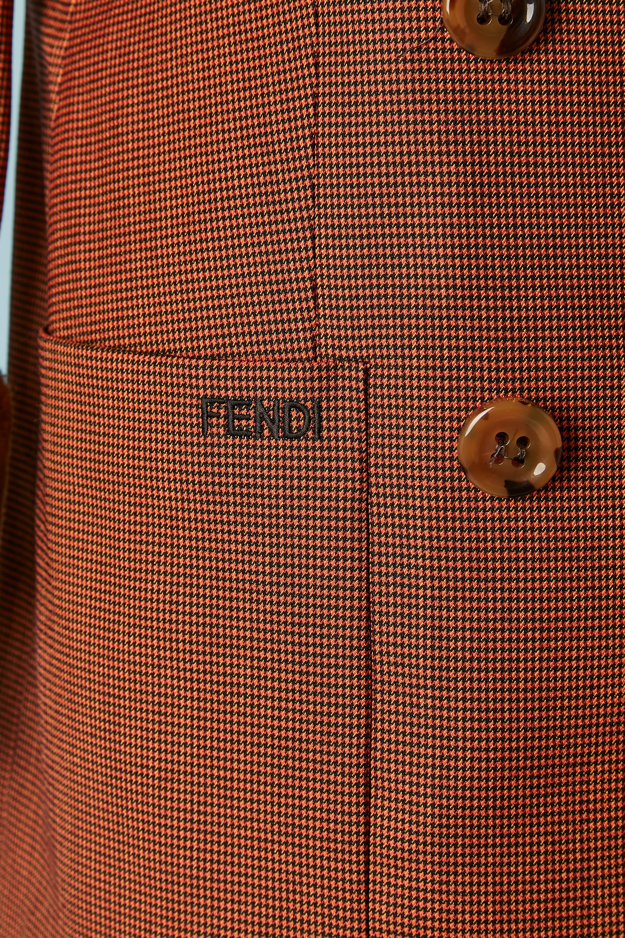 Women's or Men's Brown and black mini Pied de poule pattern trouser-suit with fur cuffs FENDI  For Sale