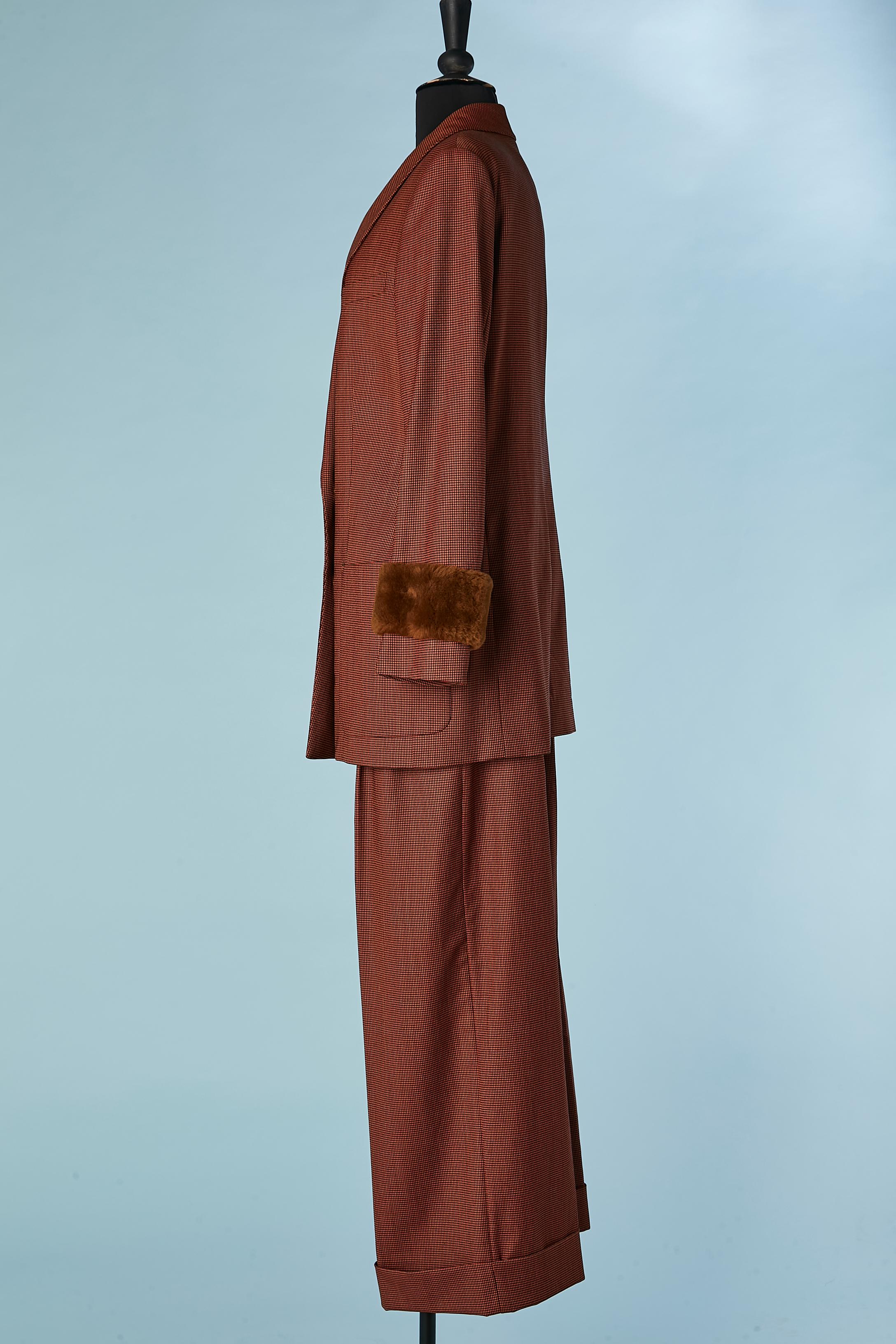 Brown and black mini Pied de poule pattern trouser-suit with fur cuffs FENDI  For Sale 2