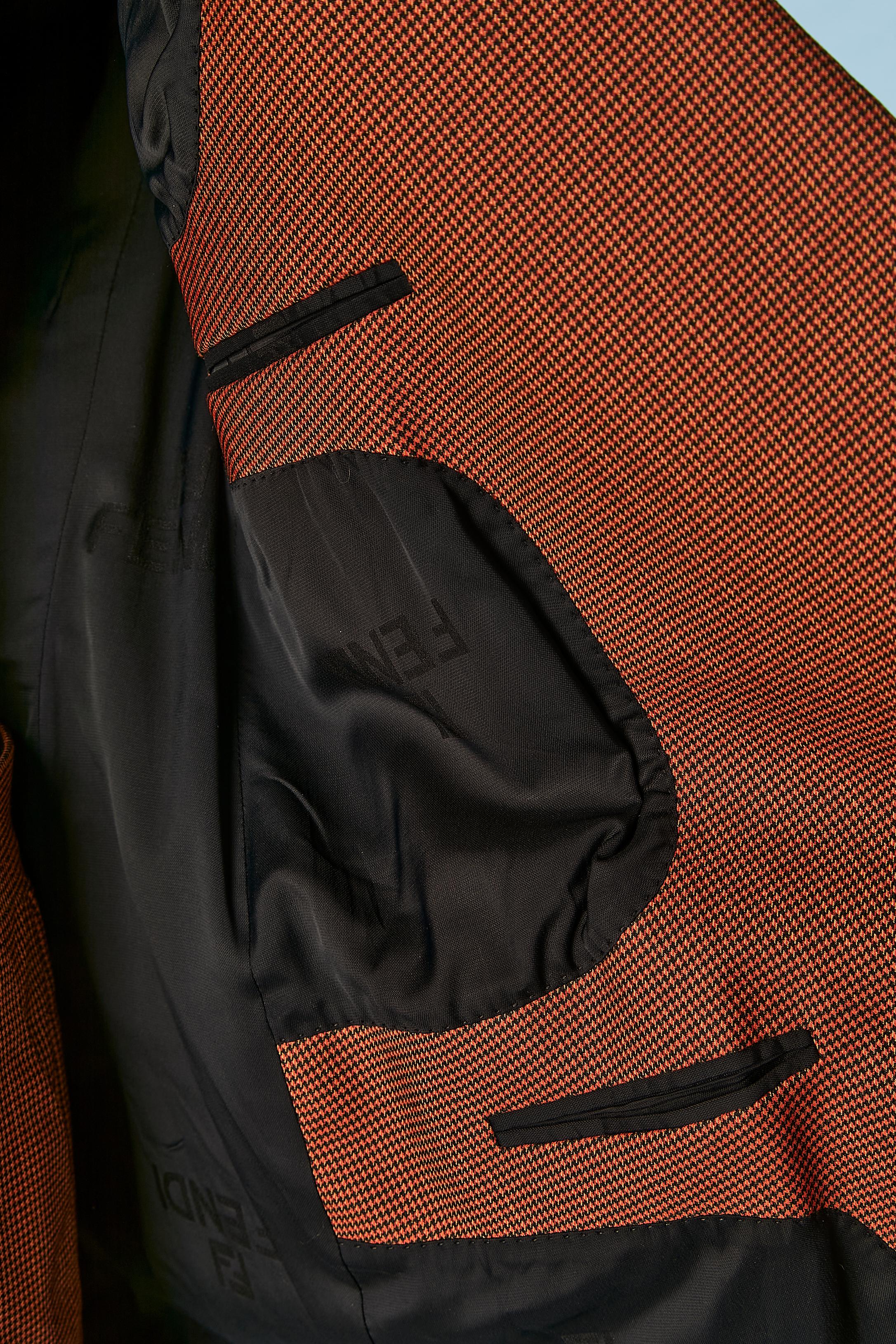 Brown and black mini Pied de poule pattern trouser-suit with fur cuffs FENDI  For Sale 5