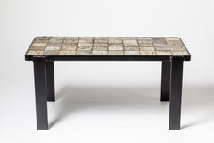 Table basse en céramique marron et noire de grès pour table basse ou canapé, vers 1970
