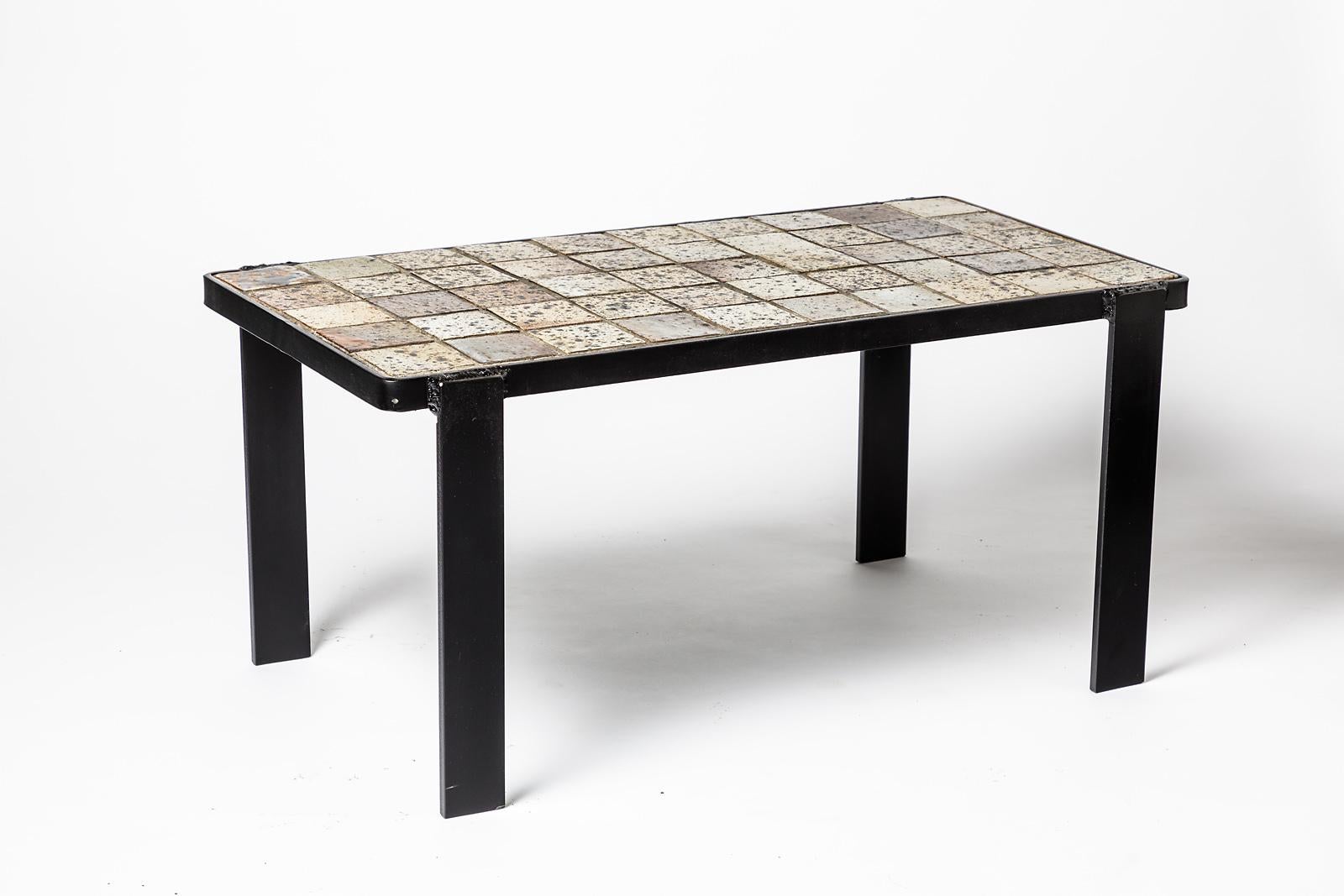 Table basse en céramique marron et noire de grès pour table basse ou canapé, vers 1970 Excellent état - En vente à Neuilly-en- sancerre, FR