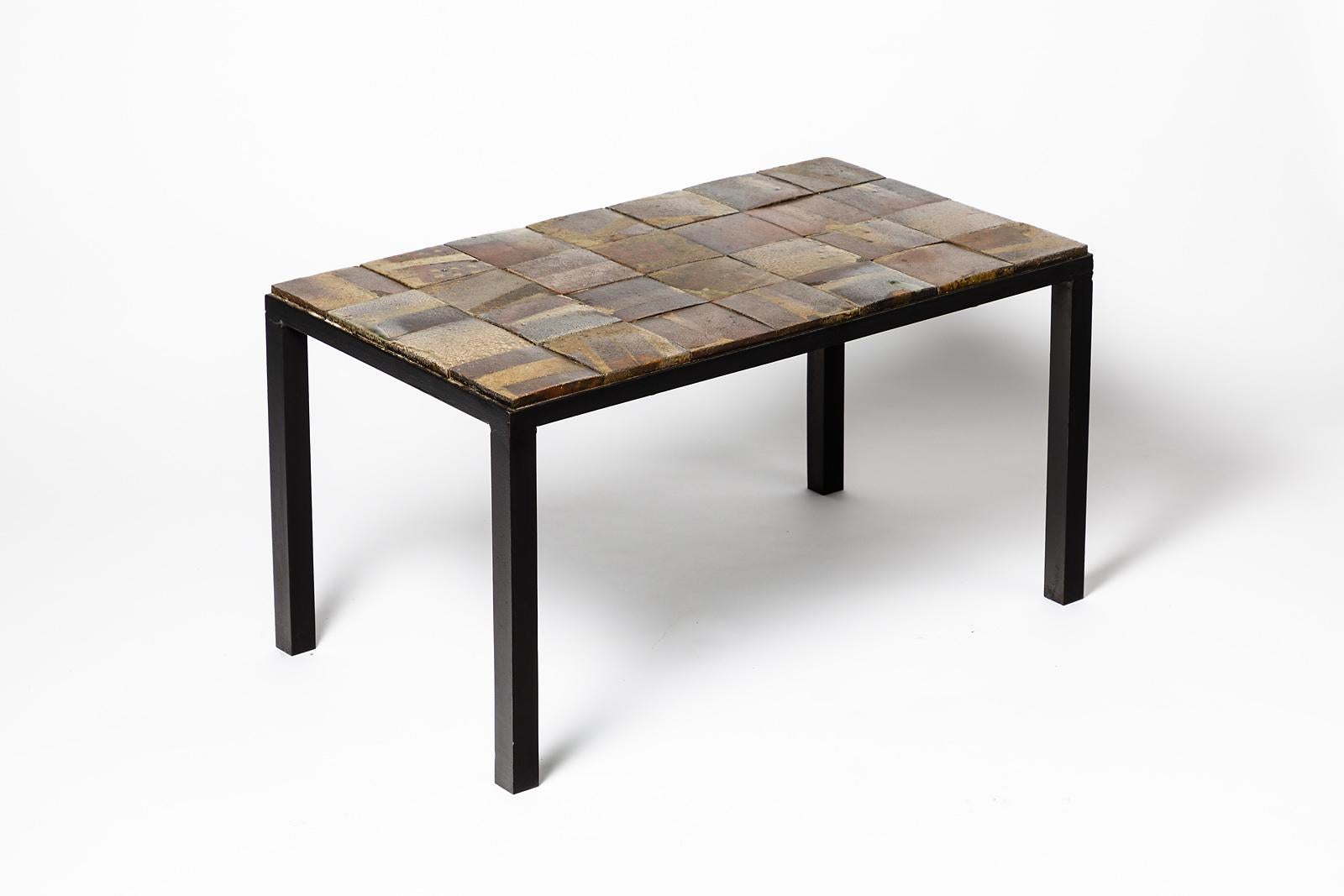 French Brown and Black Stoneware Ceramic Low Sofa Table by Jean Linard La Borne, 1975