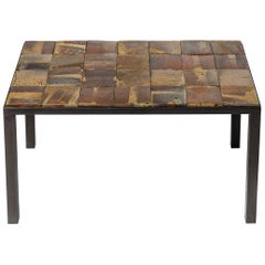 Table basse de canapé en grès brun et noir par Jean Linard La Borne, 1975