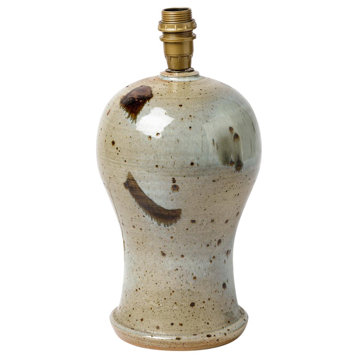 Keramik-Tischlampe aus Steingut in Braun und Schwarz von D. Avonts, Französisch, handgefertigt