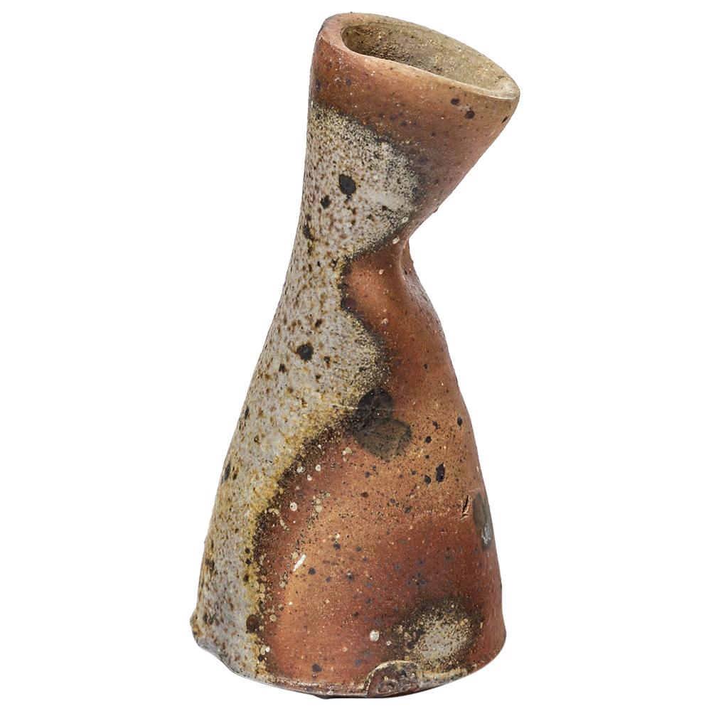 Keramikvase aus braunem und schwarzem Steingut, signiert, handgefertigt, um 1960