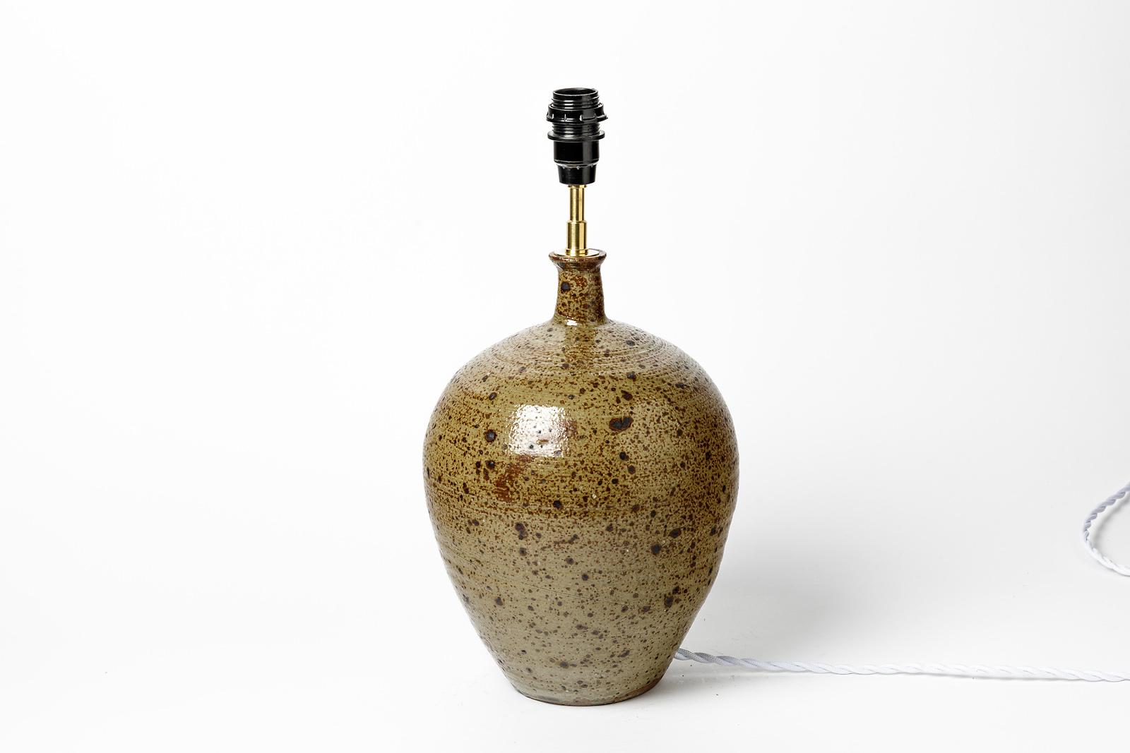 Mid-Century Modern Brown and Black Stoneware Mid-20th Century Ceramic Table Lamp La Borne Baudart For Sale