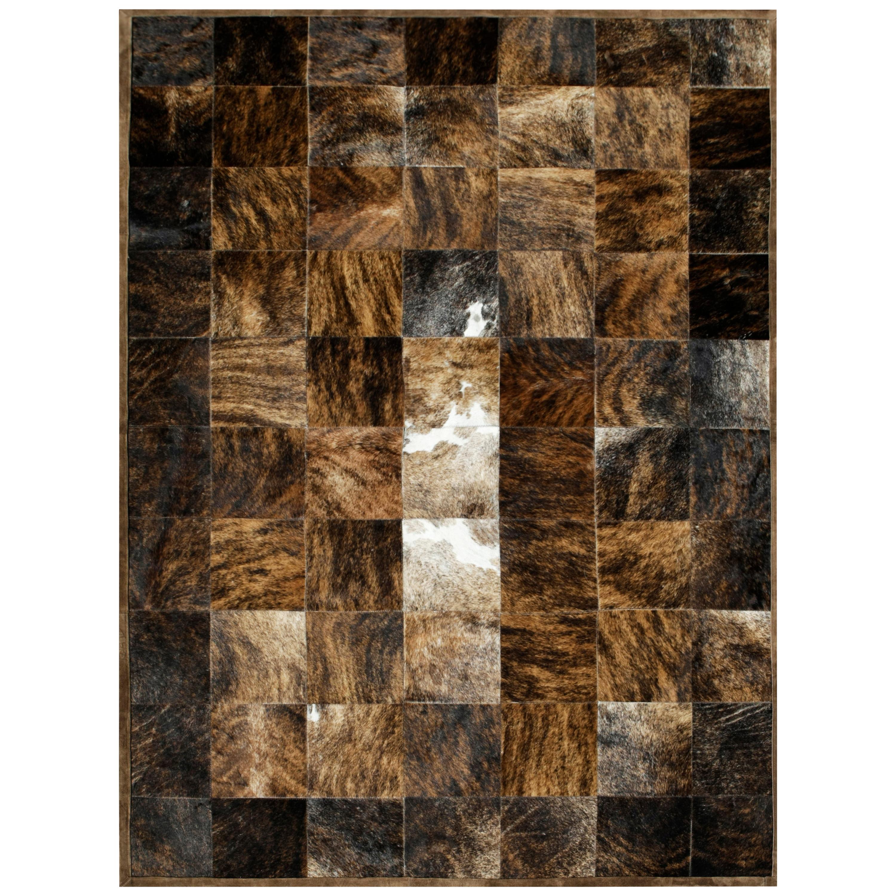Brown and Black Versatile customizable Desnudo Cowhide Area Floor Rug Small For Sale