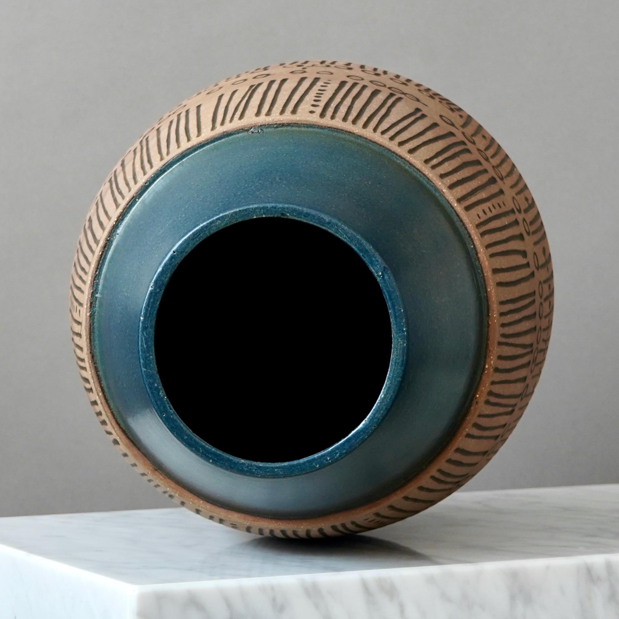 Smaltato Vaso da terra marrone e blu di Lisa Larson per Gustavsberg, Svezia, anni '60 in vendita