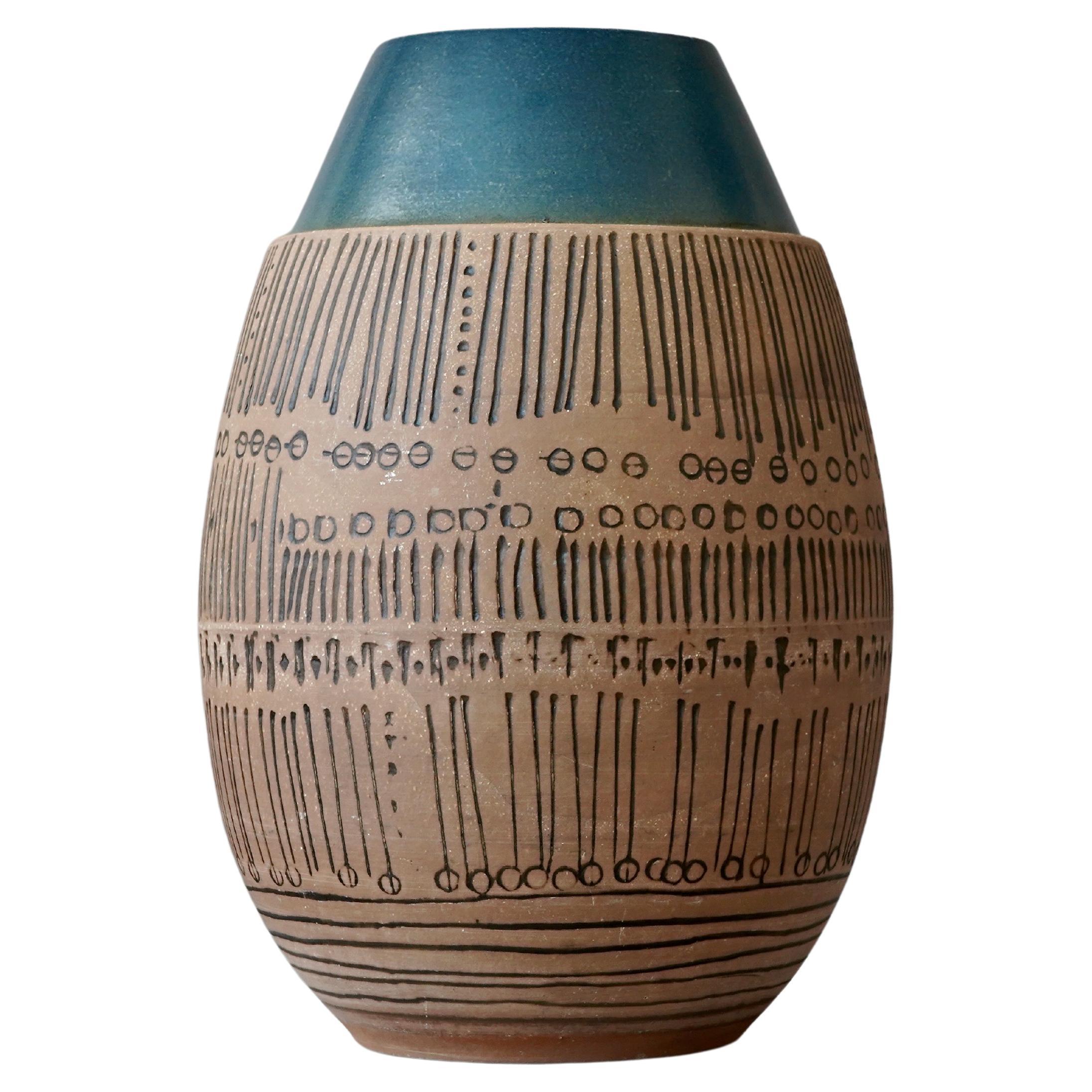 Vaso da terra marrone e blu di Lisa Larson per Gustavsberg, Svezia, anni '60