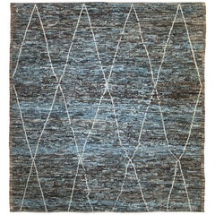 Nazmiyal Collection Brown and Blue Modern Moroccan Style Rug. 13 ft 2 in x 14 ft