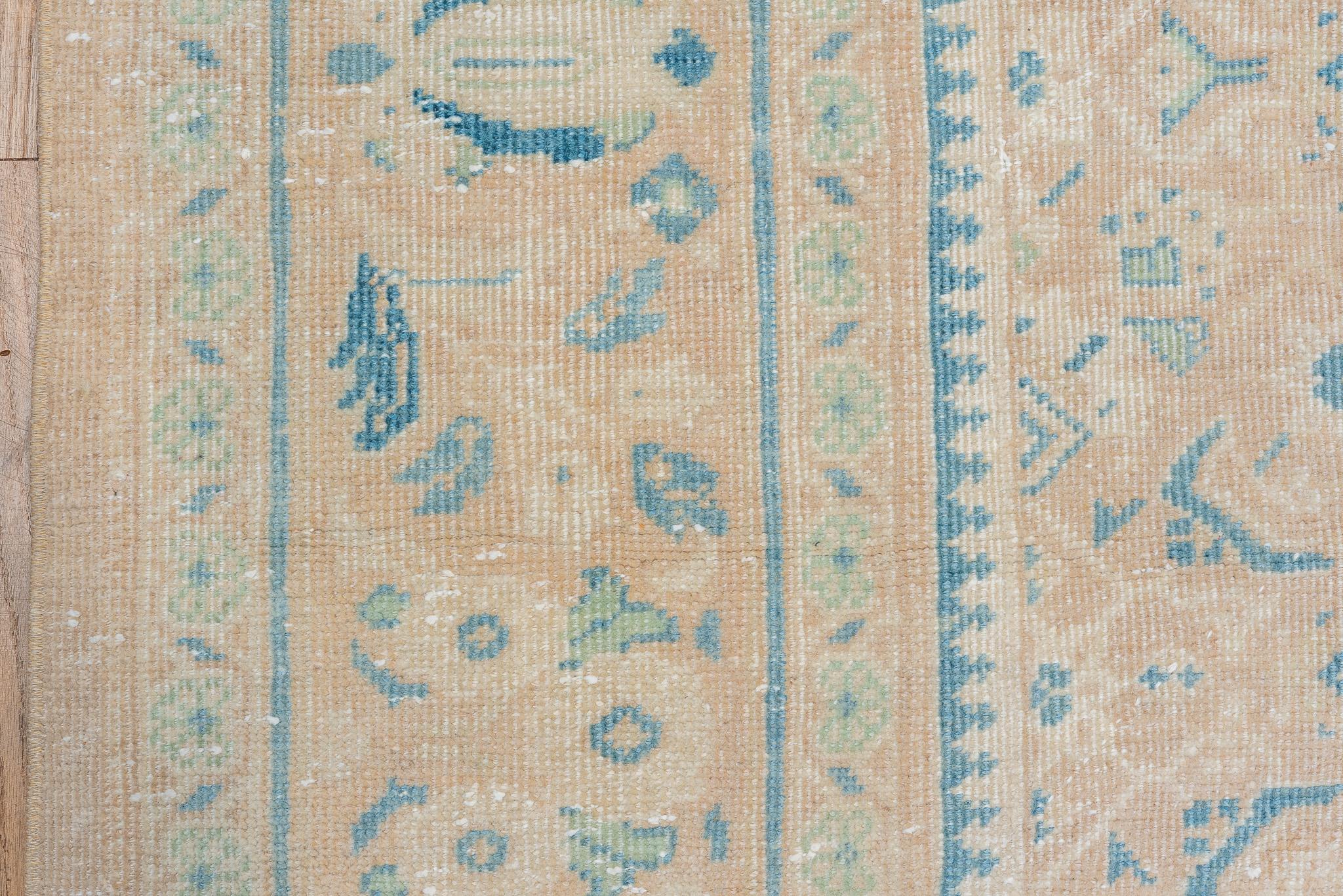 Brauner und blauer Oushak mit floraler Bordüre und blauen Akzenten (20. Jahrhundert) im Angebot
