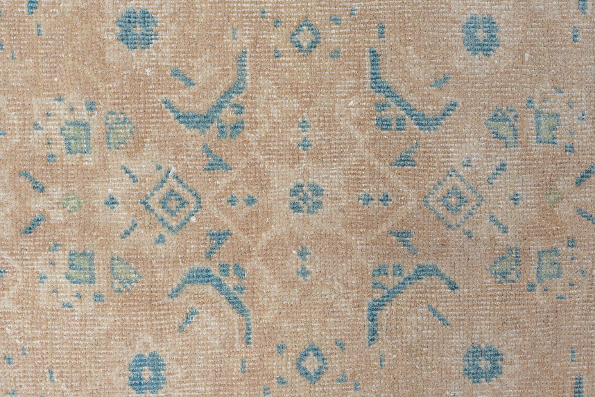 Brauner und blauer Oushak mit floraler Bordüre und blauen Akzenten (Wolle) im Angebot