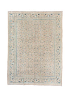 Brown and Blue Oushak with Floral Border and Bits of Blue