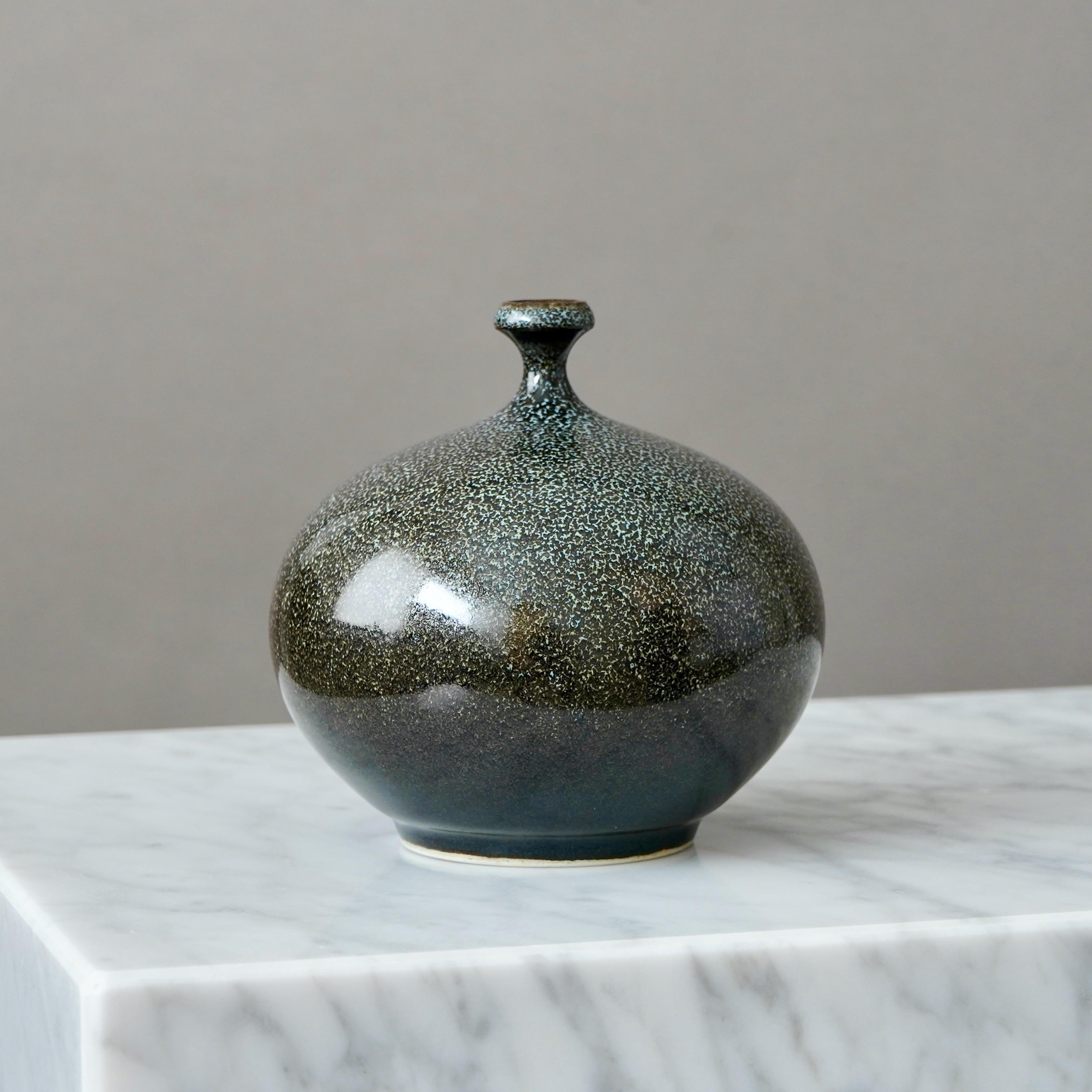 Vaso in gres marrone e blu di Yngve Blixt, Höganäs, Svezia, 1975 in vendita 2
