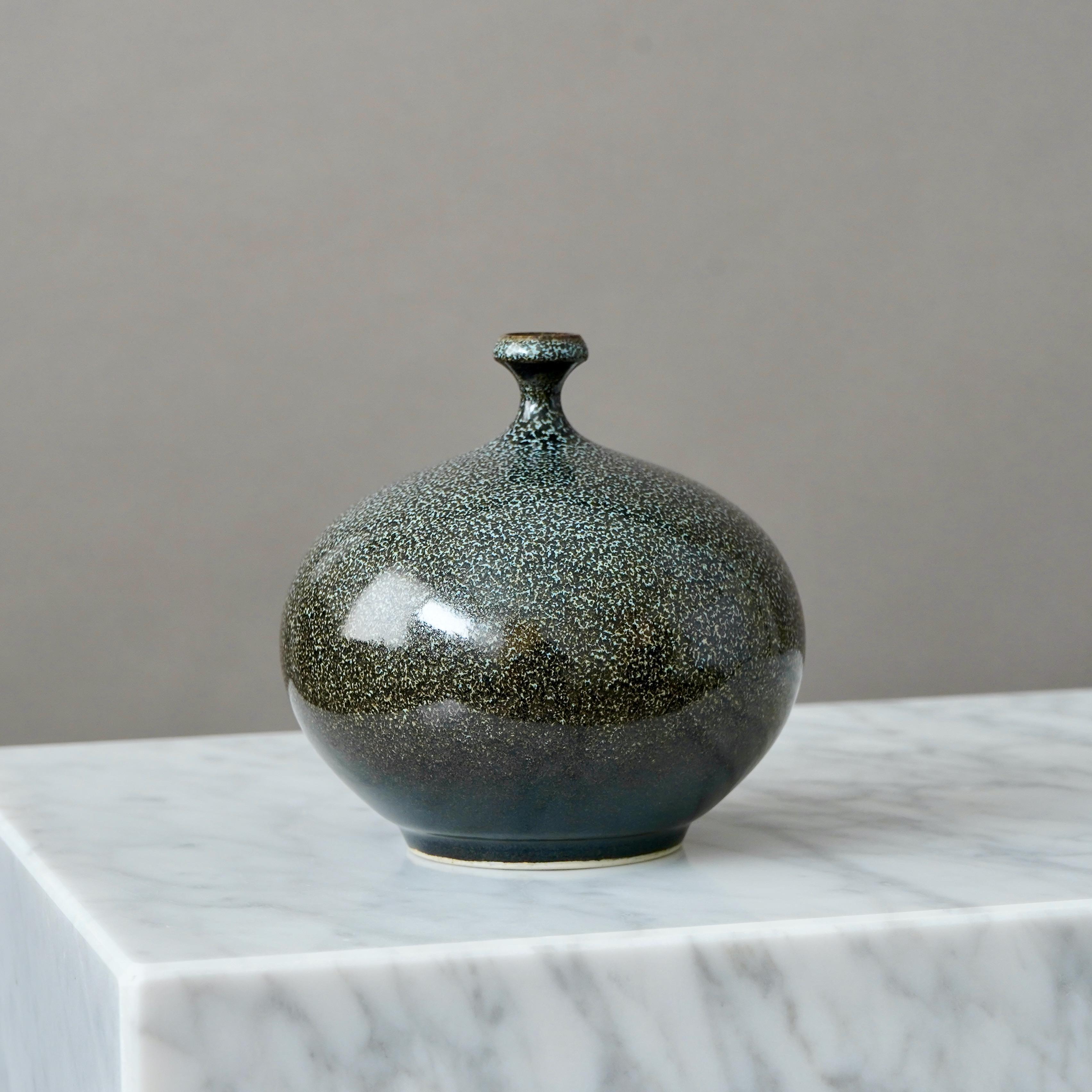 Ceramica Vaso in gres marrone e blu di Yngve Blixt, Höganäs, Svezia, 1975 in vendita