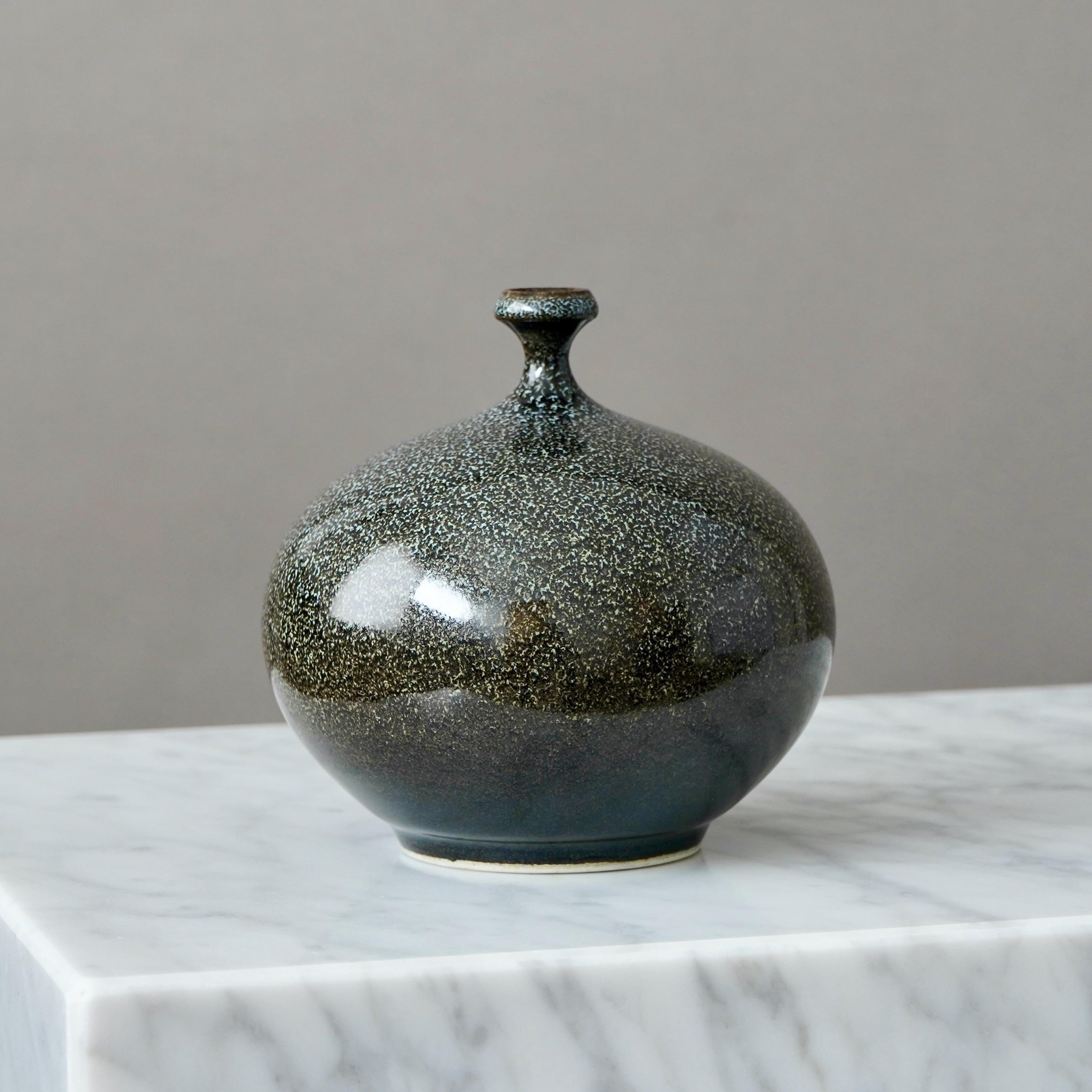 Vaso in gres marrone e blu di Yngve Blixt, Höganäs, Svezia, 1975 in vendita 1