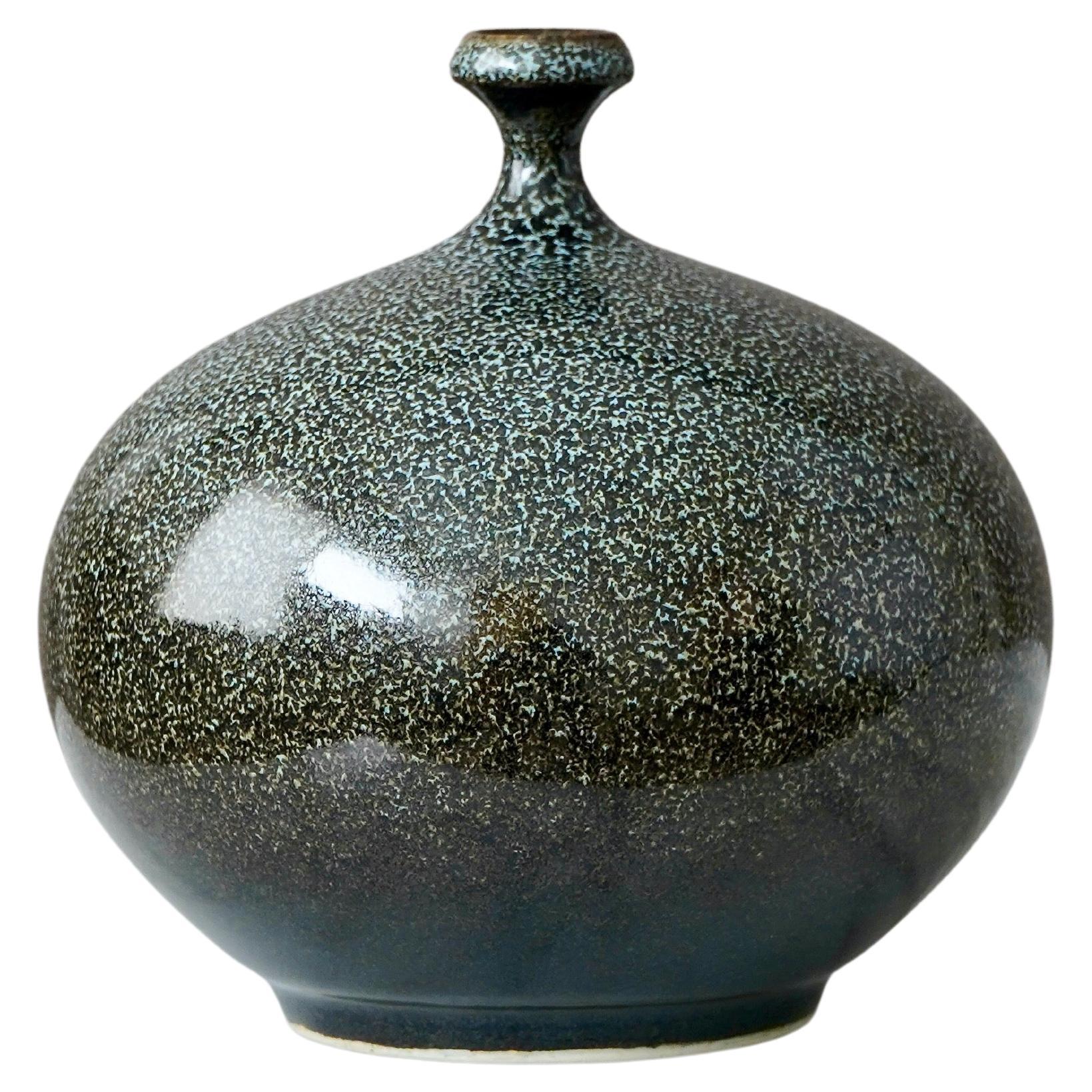 Vase aus braunem und blauem Steingut von Yngve Blixt, Höganäs, Schweden, 1975