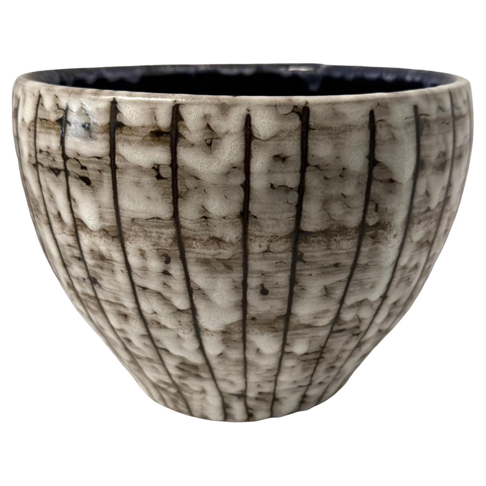 Brown And Cream Brutalist Large Open Mouth Vase, Hungary, 1940s