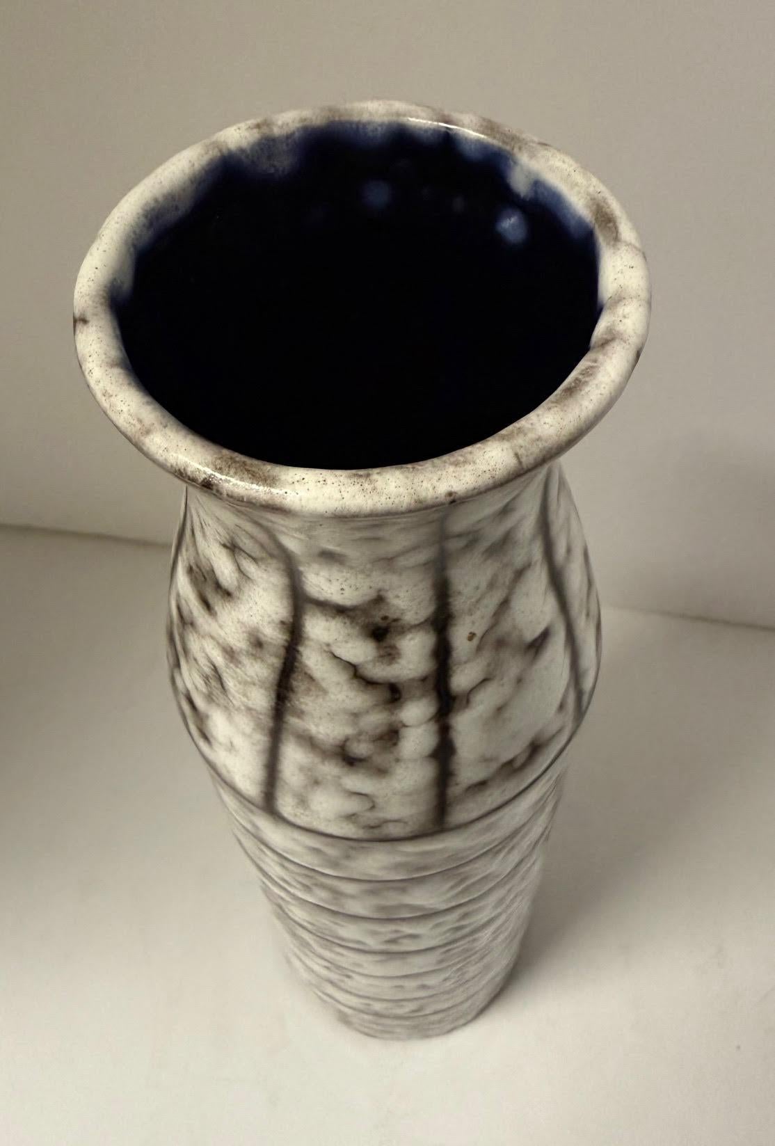 Hungarian Brown and Cream Brutalist Thin Shaped Vase, Hungary, 1940s For Sale