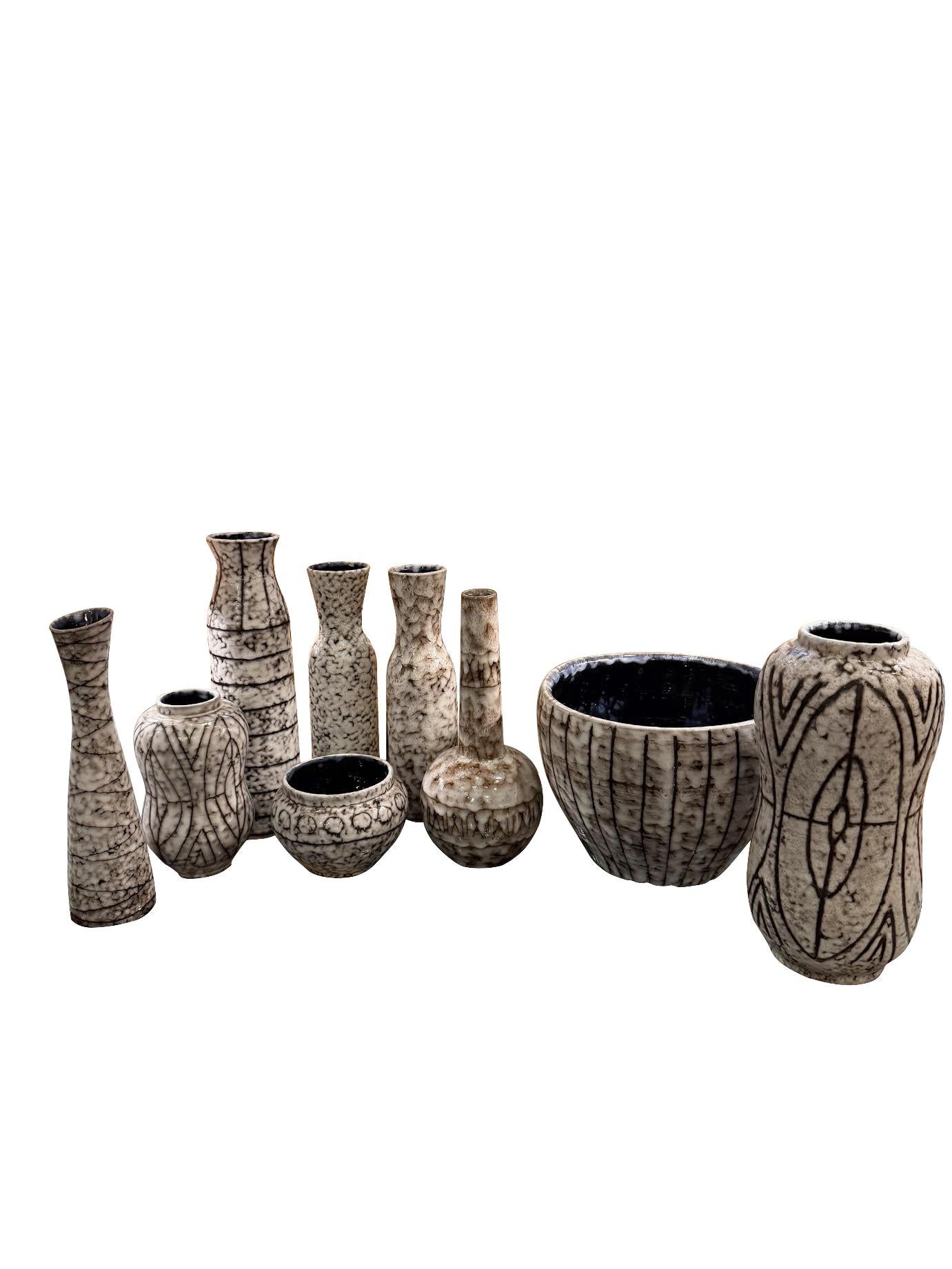 Mid-20th Century Brown and Cream Brutalist Thin Shaped Vase, Hungary, 1940s For Sale