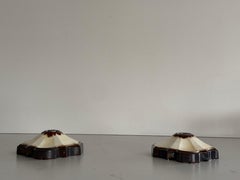 Brown and Cream Ceramic Pair of Wall Lamps by PAN Leuchten, 1970s Germany