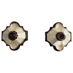 Brown and Cream Ceramic Pair of Wall Lamps by PAN Leuchten, 1970s Germany