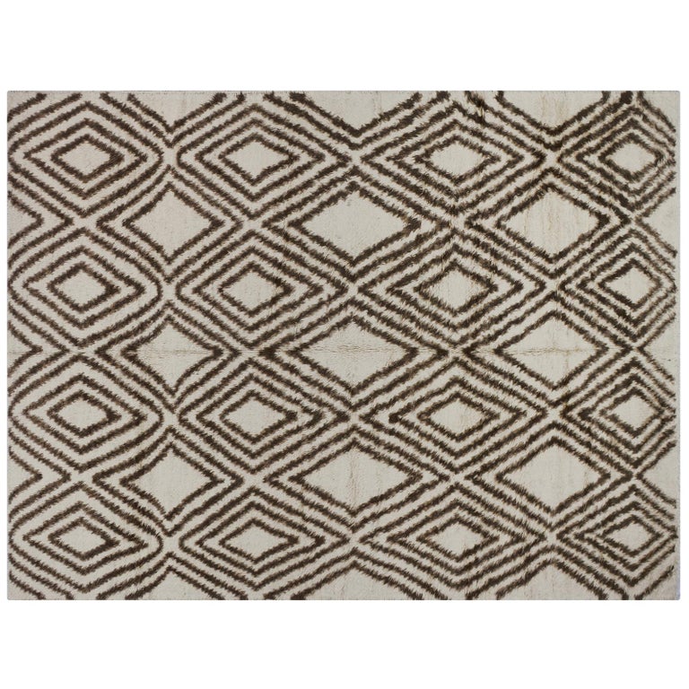 Brown and Cream Diamonds Moroccan Area Rug at 1stDibs