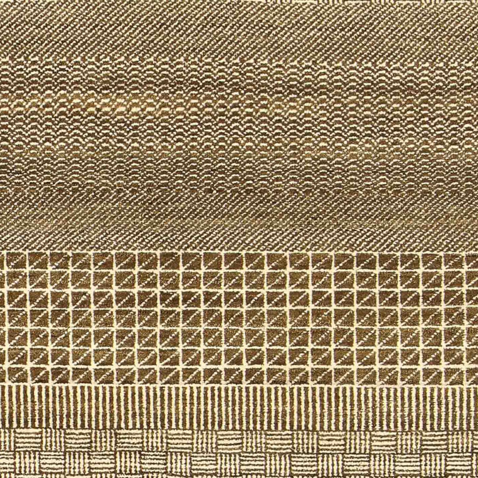 This 6’ x 9’ Orley Shabahang signature “Rain” carpet showcases a modern design in a hand knotted Persian weave. This carpet, from the Orley Shabahang Rain collection, features a simple pattern made from pure handspun wool and organic dyes that