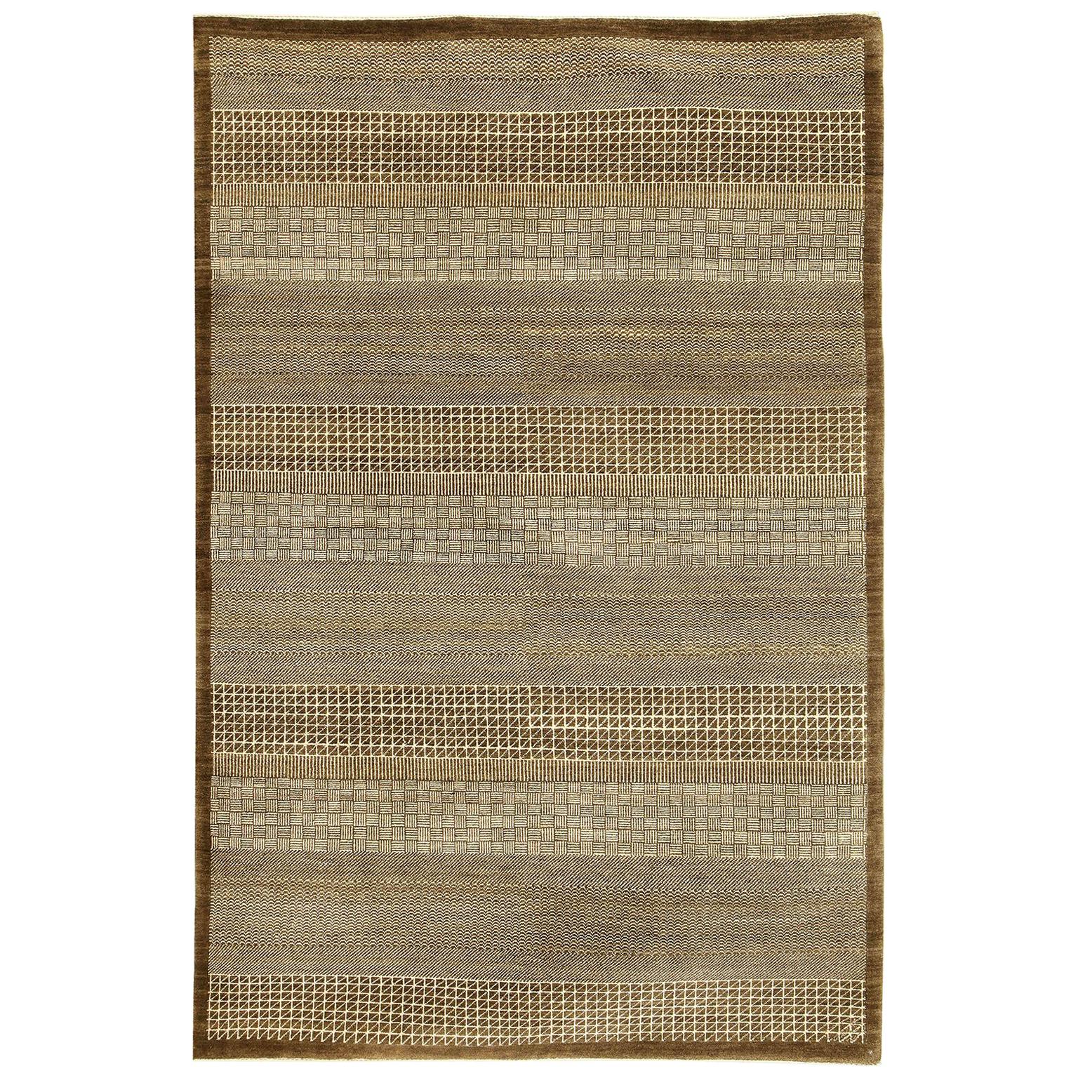 Alfombra persa moderna Orley Shabahang "Lluvia", Marrón y crema, 6' x 9'