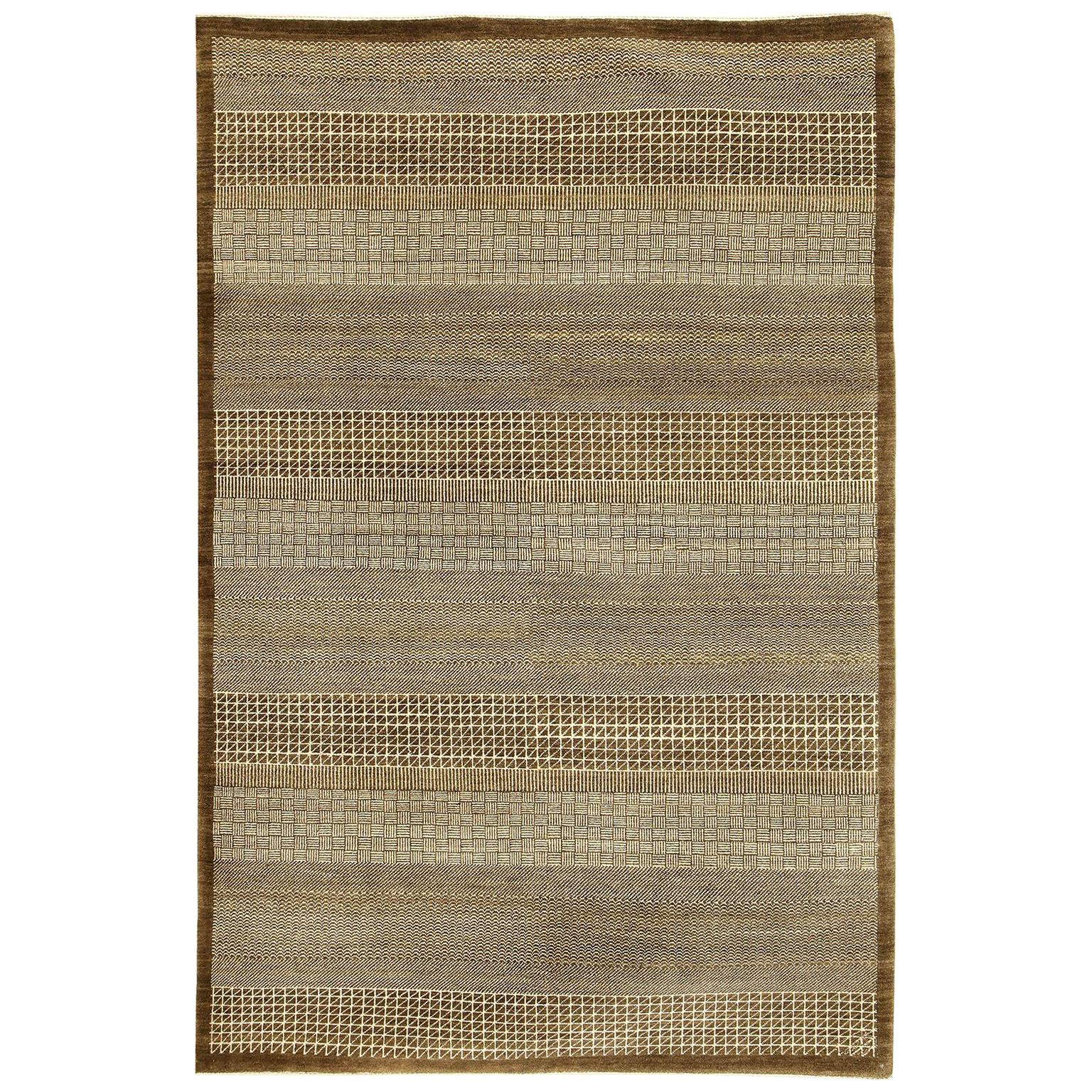 Orley Shabahang "Rain" Modern Persian Rug, Brown and Cream, 6' x 9'