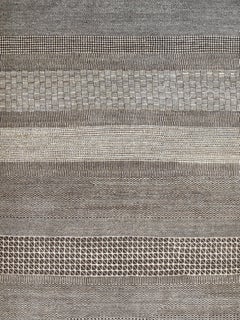 Hand-Knotted Brown and Cream Modern Architectural Area Rug, Wool, 5 x 7