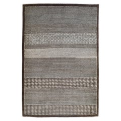 Tapis de sol Brown and Cream Modern Architectural, Laine, 5 x 7
