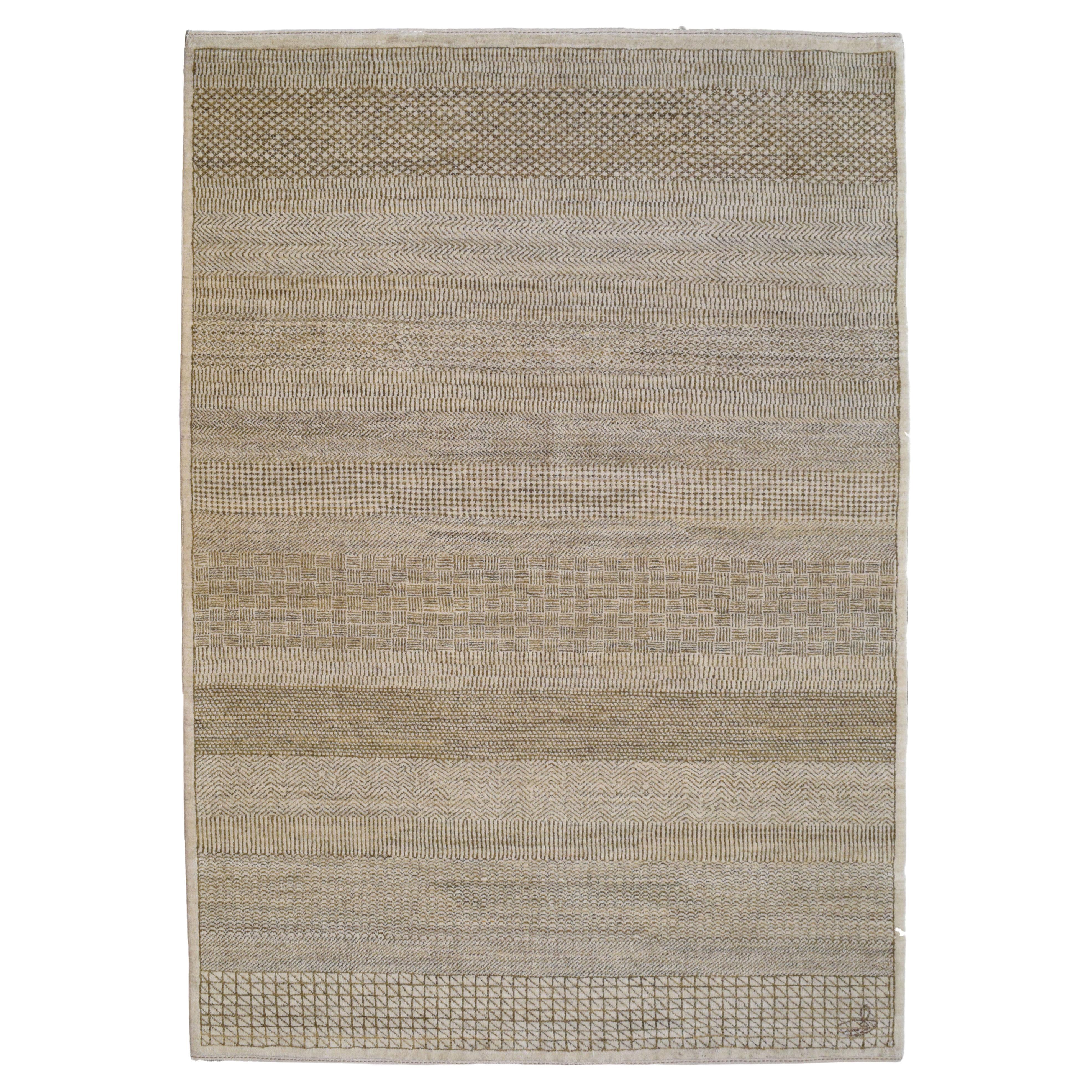 Brown and Cream Modern Persian Area Rug from Orley Shabahang, 5 x 7